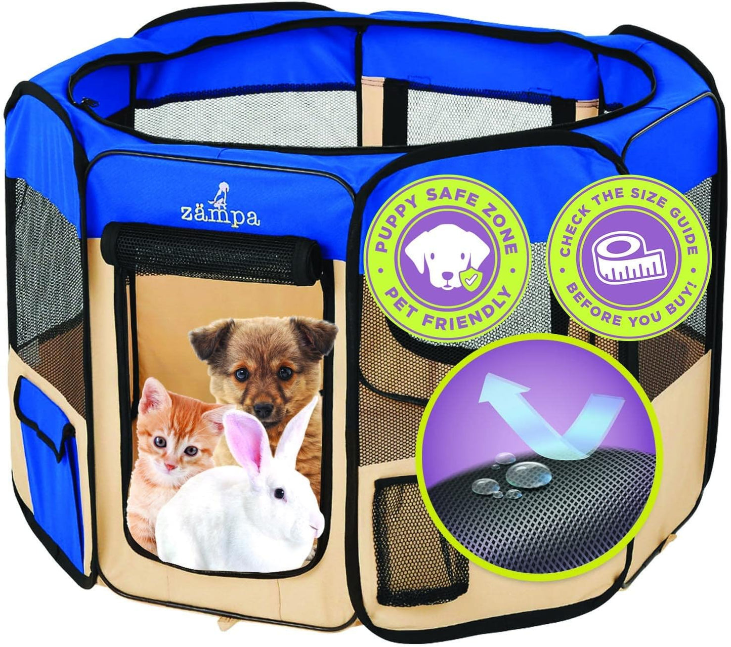 Puppy Pop up Portable Playpen for Dog and Cat, Foldable | Indoor/Outdoor Kitten Pen & Travel Pet Carrier + Carrying Case (Blue, Extra Small (29"X29"X17"))