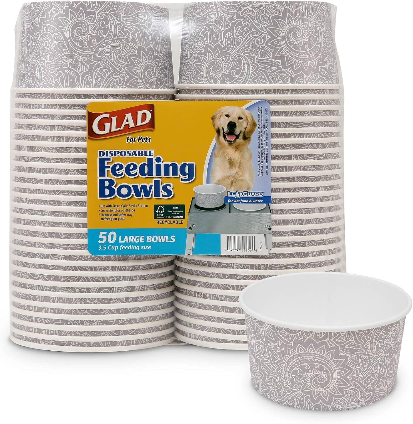 for Pets Disposable Feeding Bowls | Large Disposable Dog Bowls in Gray Pattern | 3.5 Cup Feeding Size, Dog Bowls Are Great for Dry and Wet Dog Food or Water (Pack of 1,25 Count Total)