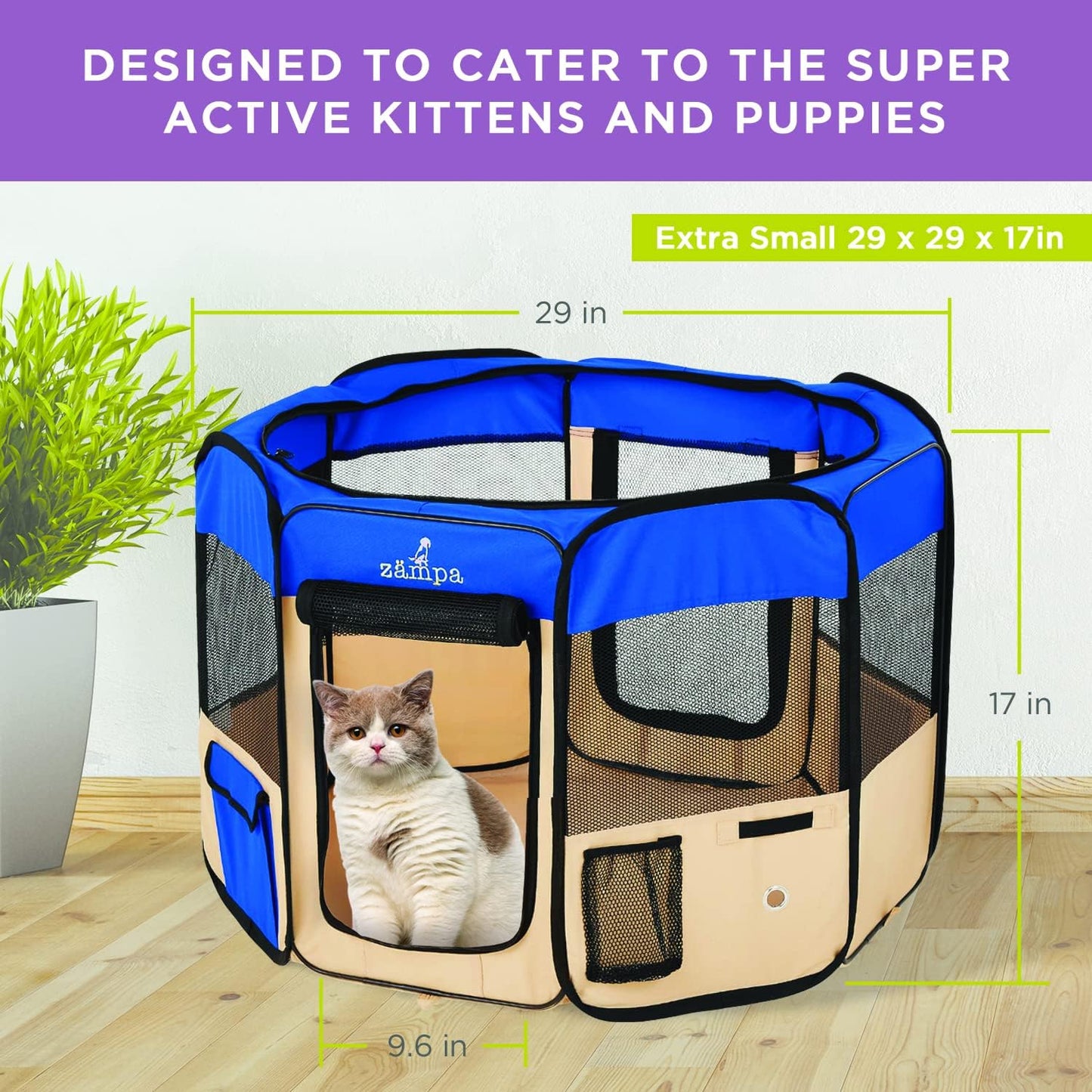 Puppy Pop up Portable Playpen for Dog and Cat, Foldable | Indoor/Outdoor Kitten Pen & Travel Pet Carrier + Carrying Case (Blue, Extra Small (29"X29"X17"))
