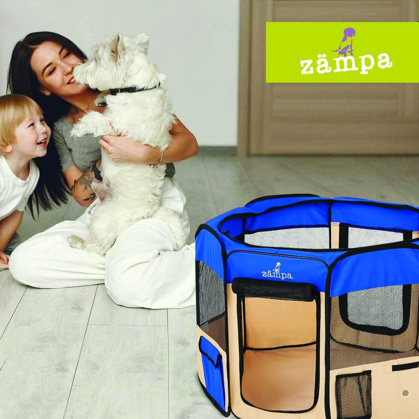 Puppy Pop up Portable Playpen for Dog and Cat, Foldable | Indoor/Outdoor Kitten Pen & Travel Pet Carrier + Carrying Case (Blue, Extra Small (29"X29"X17"))