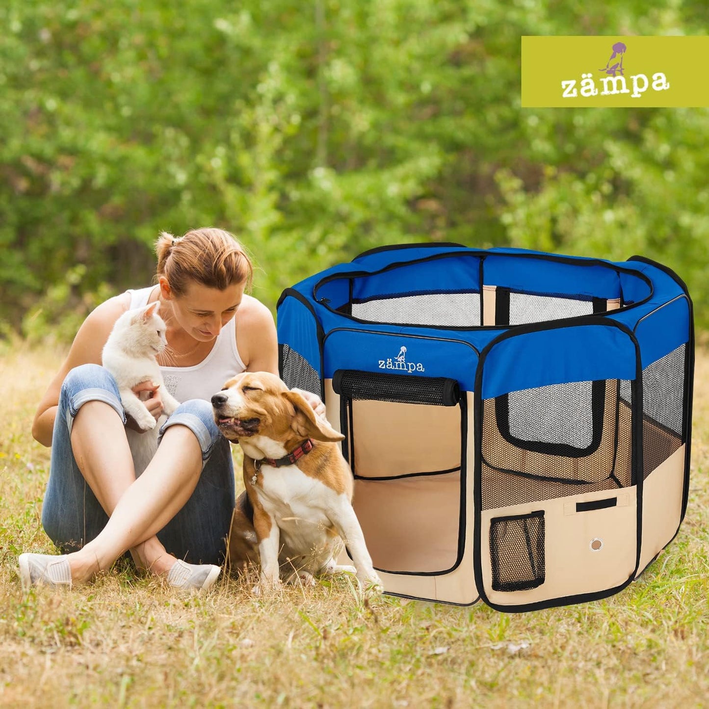 Puppy Pop up Portable Playpen for Dog and Cat, Foldable | Indoor/Outdoor Kitten Pen & Travel Pet Carrier + Carrying Case (Blue, Extra Small (29"X29"X17"))