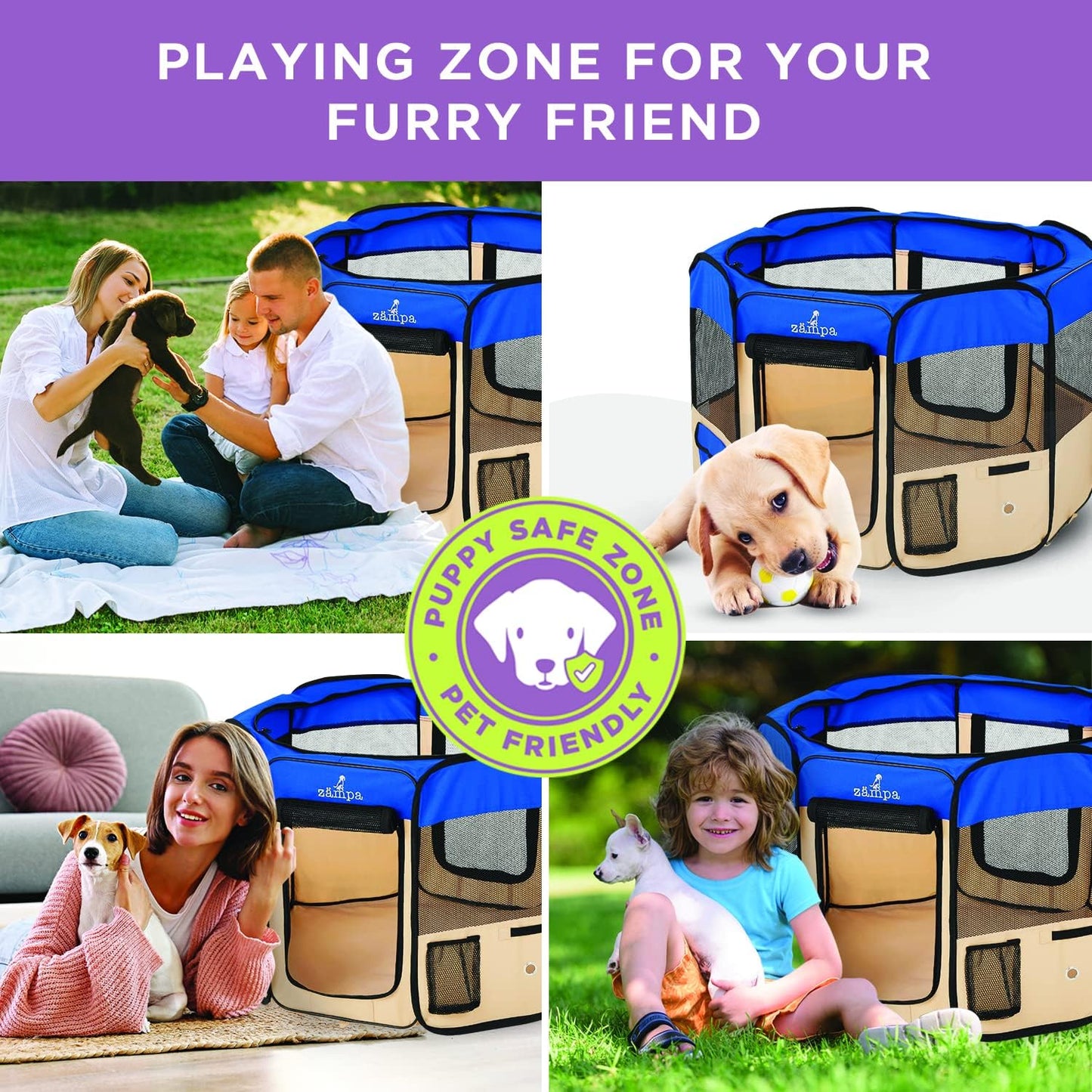 Puppy Pop up Portable Playpen for Dog and Cat, Foldable | Indoor/Outdoor Kitten Pen & Travel Pet Carrier + Carrying Case (Blue, Extra Small (29"X29"X17"))