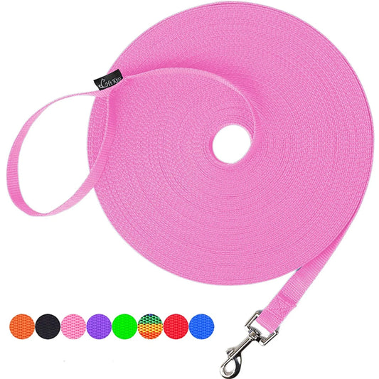 Long Dog Leash Obedience Recall Training Agility Lead - 15Ft 20Ft 30Ft 50Ft 100Ft Play Pink