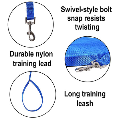 Long Dog Leash Obedience Recall Training Agility Lead - 15Ft 20Ft 30Ft 50Ft 100Ft Training Leash - Great for Training, Play, Camping, or Backyard - Blue 20Ft