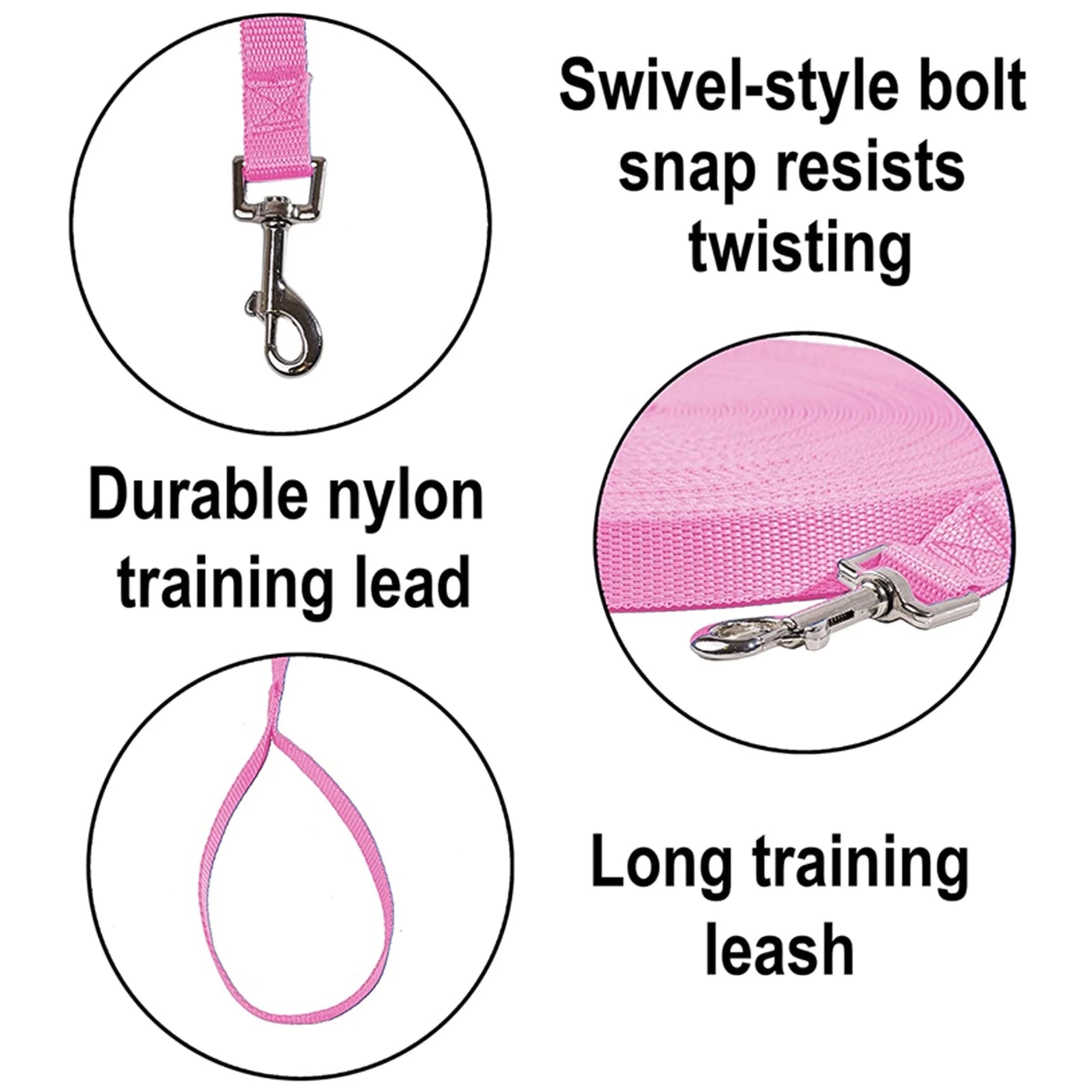 Long Dog Leash Obedience Recall Training Agility Lead - 15Ft 20Ft 30Ft 50Ft 100Ft Play Pink