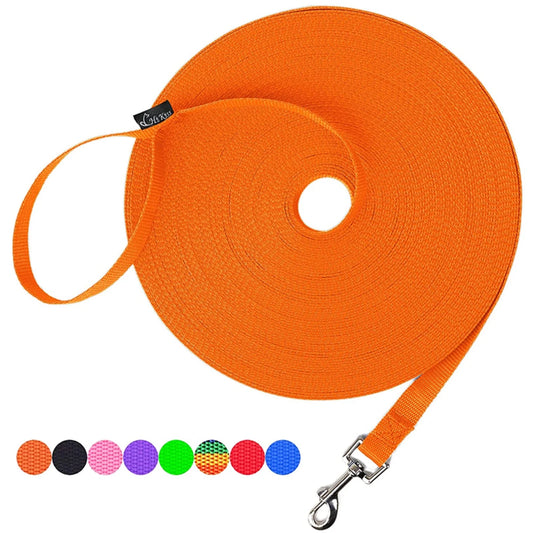 Long Dog Leash Obedience Recall Training Agility Lead - 15Ft 20Ft 30Ft 50Ft 100Ft Training Leash - Great for Training, Play, Camping, or Backyard - Orange 100Ft