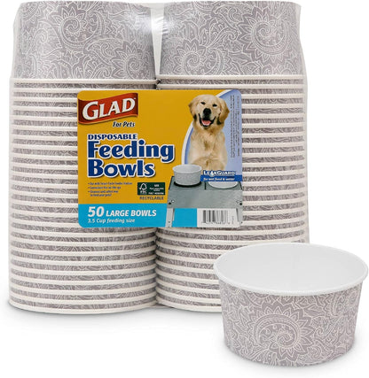 for Pets Disposable Feeding Bowls | Large Disposable Dog Bowls in Gray Pattern | 3.5 Cup Feeding Size, Dog Bowls Are Great for Dry and Wet Dog Food or Water (Pack of 1,25 Count Total)