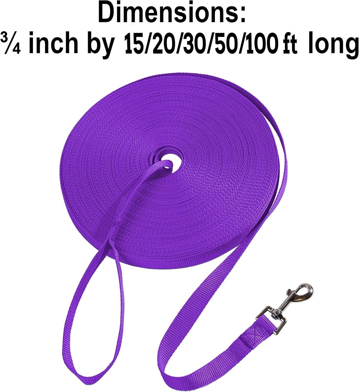 Dog/Puppy Obedience Recall Training Agility Lead - 15Ft 20Ft 30Ft 50Ft 100Ft Training Leash - Great for Training, Play, Camping, or Backyard Purple 100 Feet
