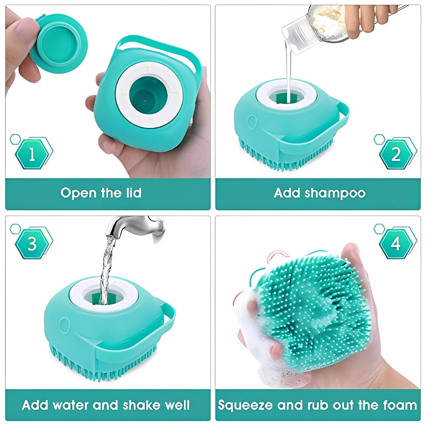 Dog Cat Bath Brush Comb Silicone Rubber Dog /Puppy Massage Brush Hair Fur Grooming Cleaning Brush Soft Shampoo Dispenser (Blue)